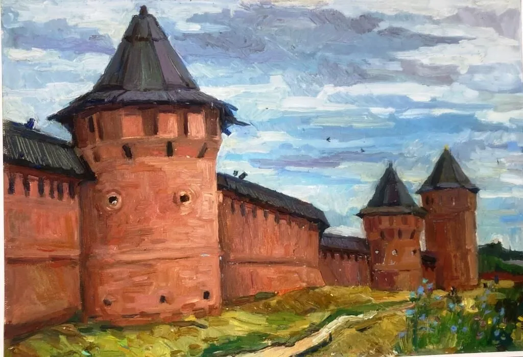 Крепостная-стена-в-Суздале-холст-масло